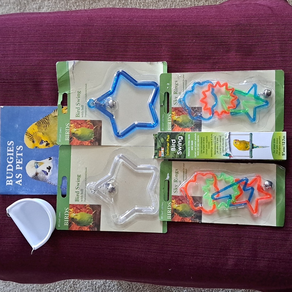 Bird Parakeet Budgie Swings, Toys, Dish & Book
